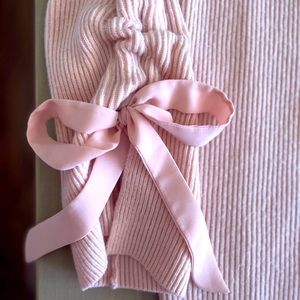 NWOT. Ann Taylor Ribbed Blush Pink Sweater with Tie Sleeves.
